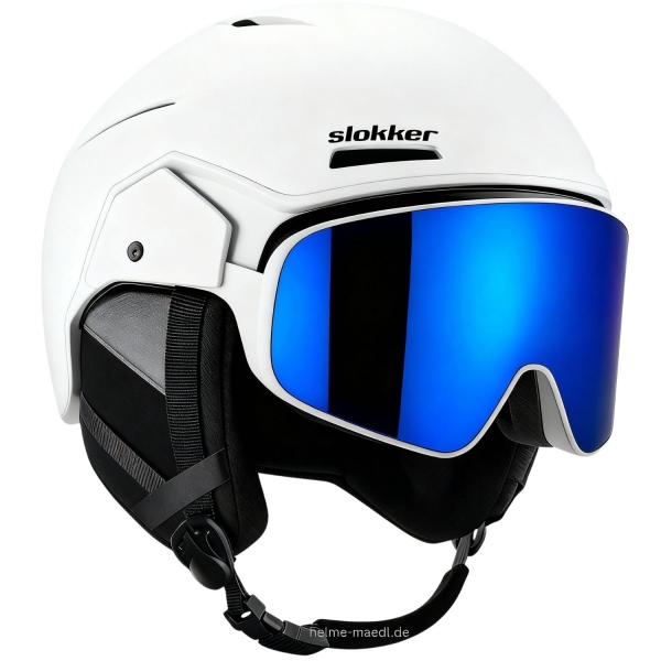 Skihelm mit blau verspiegeltem Visier aus dem Sortiment von Helme Mädl